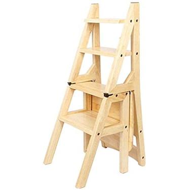 Imagem de Banqueta de escada americana dobrável cadeira de madeira maciça 4 degraus banco de escada multiuso rack de flores duplo banco de prateleira de escada alta banco de degrau / B (C)