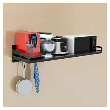 Imagem de HHHJQFAAT Suporte de prateleira de micro-ondas de aço inoxidável preto, dobrável, suporte de micro-ondas, suporte de forno, suporte de prateleira de cozinha, organizador de armazenamento suspenso ()