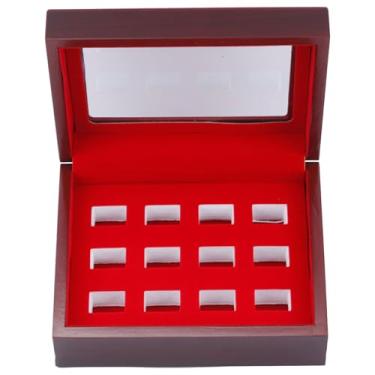 Imagem de HUANGGG Caixa de exibição de anéis de madeira com vários compartimentos estojo de armazenamento para anéis de campeonato de beisebol e softball, suporte de joias