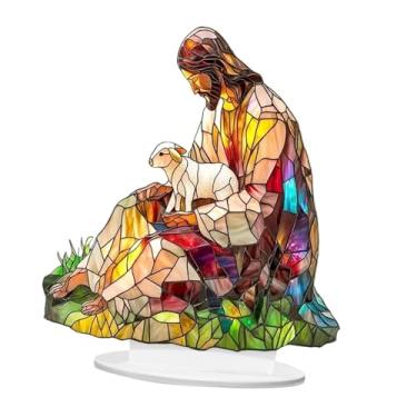 Imagem de predolo Centro de mesa decorativo com arte 2D, peça central de arte artesanal, ornamento de mesa com base para festa, feriado, interior, armário, Jesus