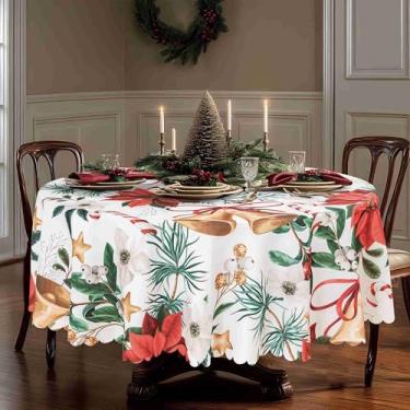 Imagem de DwEllAid Toalha de mesa de Natal redonda de 152 cm de poliéster, lavável, toalha de mesa decorativa floral, toalhas de mesa de Natal resistentes, linho