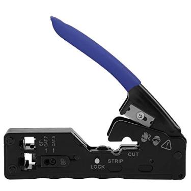 Imagem de Cortador de descascador de crimpador de fio de rede Ferramenta multifuncional profissional para cabos CAT5 CAT6 CAT7 com cabeça de cristal modos ajustáveis ​​de crimpagem alça (Azul)