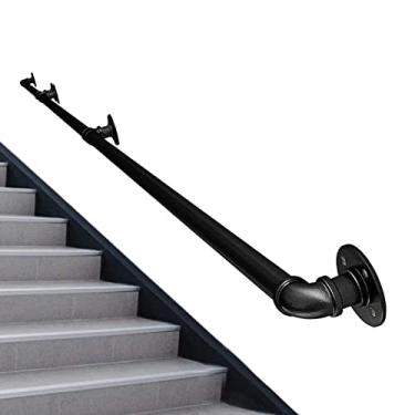 Imagem de Corrimão de tubulação/corrimão de escada de ferro forjado a vento industrial, loft interno doméstico contra a parede alça de jardim de infância antiderrapante antigo, preto (1 pés-6 m) (tamanho: 6 m)