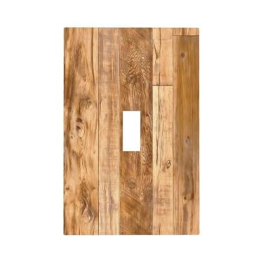 Imagem de Naiqadnehz Placa decorativa para interruptor de luz, cor de madeira rústica, textura de madeira natural, 1 gangue, placa de parede com interruptor único, capas para decoração de casa de fazenda