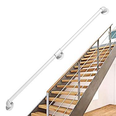 Imagem de Corrimão de escada - kit completo, corrimão de tubo branco industrial de escada com suporte de montagem na parede, casa contra a parede, grades internas e externas para idosos (tamanho: 5 m)