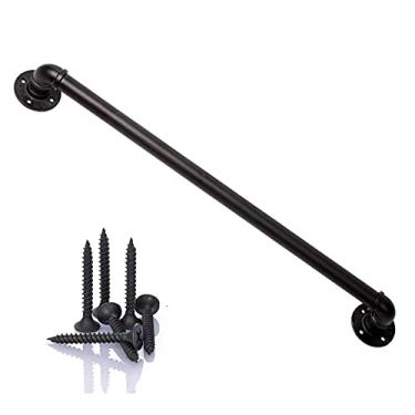 Imagem de Corrimão de escada - kit completo, corrimão de tubo preto industrial de escada com suporte de montagem na parede, casa contra a parede, grades internas e externas para idosos (tamanho: 5,2 m)