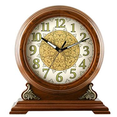 Imagem de KUYBTU Relógios de cornija de carvalho, relógio de suporte de madeira, relógio de mesa decorativo para casa, relógio de mesa operado por bateria, relógio de mesa de vidro HD fácil de ler - B