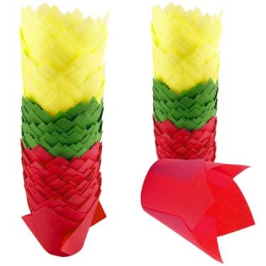 Imagem de 150 peças de forros de muffin de cupcake de tulipa copos de papel para bolos de cupcake à prova de gordura para festa de casamento de aniversário, chás de bebê, restaurantes (vermelho/verde/amarelo)