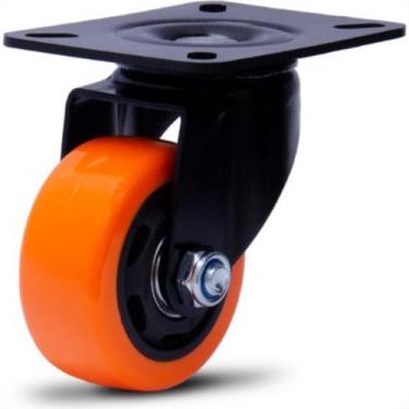 Imagem de Rodizio Colson Polietileno Base Giratoria Laranja Sem Trava 75Mm