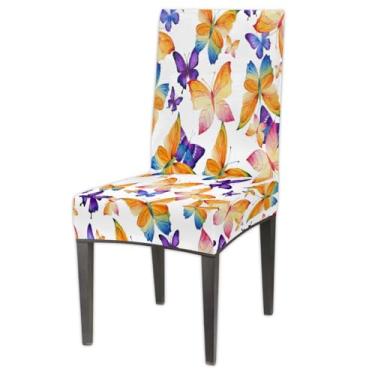 Imagem de Conjunto de 1 capa protetora para cadeira de sala de jantar, borboleta, laranja, roxo, animal, removível, lavável, para cozinha, casa, hotel, banquete, festa de casamento, cerimônia