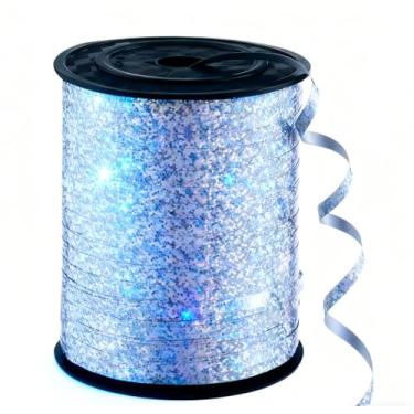 Imagem de Fita de ondulação a laser prata de 500 metros 5 mm rolo encaracolado para embrulho de presente, festa, festival, casamento, aniversário, etc