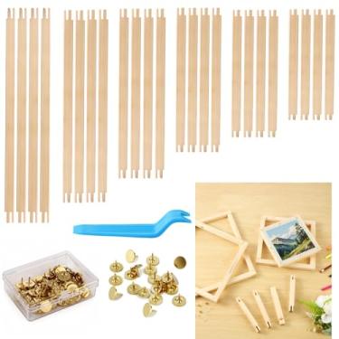 Imagem de 12 conjuntos de barras esticadoras para bordado, 6 tamanhos com tachinhas, caixa de armazenamento e removedor de tachas, conjunto de moldura de pintura a óleo com 6 tamanhos, tiras de moldura de