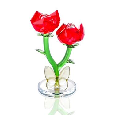 Imagem de LONGWIN Estatuetas de flor rosa vermelha cristal buquê de flores com haste decoração de casa presente para namorada mulheres mães