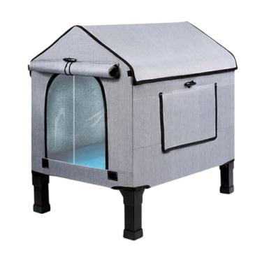 Imagem de Ioensy Casa aquecida para gatos com almofada térmica, abrigo removível e aquecido para gatos de rua, pés elevados para parque, área externa, varandas, Gray M