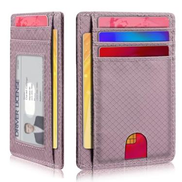 Imagem de Carteira minimalista para homens e mulheres, bolso frontal fino para viagem, bloqueio RFID, carteira de nylon resistente à água para identidade e dinheiro, Rosa lilás, Minimalista