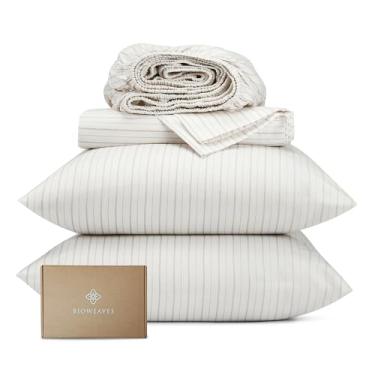 Imagem de BIOWEAVES Lençóis 100% algodão orgânico, 300 fios, conjunto de lençóis de cama com certificado GOTS de 4 peças, cabe em colchões de até 43 cm de profundidade, trama de cetim macio e sedoso (Queen