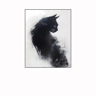 Imagem de PHWWDSUQA Pintura de gato preto arte abstrata moderna arte animal impressão gatinho escuro Academia animal pôsteres para sala de estar para casa, quarto 40 x 60 cm sem moldura
