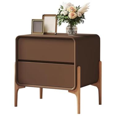 Imagem de SPXMQSS Mesa de cabeceira com 2 gavetas, armário de cabeceira de madeira, mesa lateral de couro de microfibra, para quarto, escritório, sala de estar, armários de cabeceira marrom 50 x 40 x 50 cm