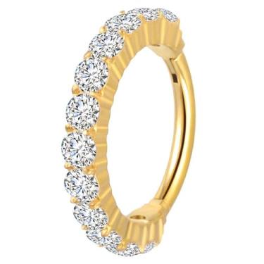 Imagem de FLORA PIERCING ARGOLA TITÂNIO PVD SEGMENTO ARTICULADO ZIRCÔNIA CRAVEJADA LATERAL 1.2X8/10mm (DOURADO, 1.2X8mm)
