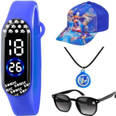 Imagem de Relogio Digital Infantil + Colar + Bone + Oculos Protecao UV menino so