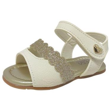 Imagem de Sandalia Infantil Menina Brilho Glitter Estilo Cup Cake Klin, Off whit