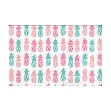 Imagem de ZERAOKE Tapetes coloridos de abacaxi para sala de estar de 1,2 x 1,6 m, tapete macio e moderno, tapetes felpudos antiderrapantes para decoração de casa, tapete lavável para quarto, jantar, dormitório,
