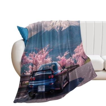 Imagem de HouLaiZhe Cobertor Super Macio Flanela JDM Carro Mx5 Montagem em Flor de Cerejeira Fuji Cobertores de Refrigeração Leve para Sofá-Cama Cadeira Sofá Carro Viagem ao Ar Livre Leve Quente 76 cm x 101 cm