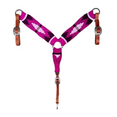 Imagem de Cheval's International Coleira de peito de cavalo Western Mohair, feita à mão de lã e couro premium, ajustável, durável e confortável peitoral para cavalos - rosa, espiga