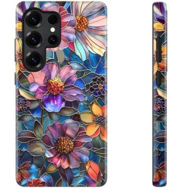 Imagem de DEENAKIN Capa fofa para Samsung Galaxy S23 Ultra - Compatível com carregamento sem fio - Silicone macio de camada dupla + capa rígida - Design elegante de flores silvestres - Capa de telefone chique