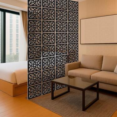 Imagem de Kit com 12 placas decorativas de MDF na cor preta, divisória de ambien