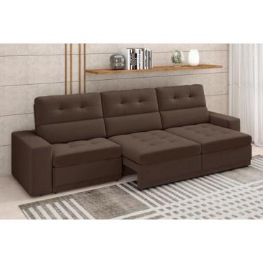 Imagem de Sofá Roma Premium 2,30m Assento Retrátil/Reclinável Suede Marrom XFlex