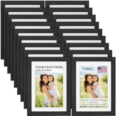 Imagem de Icona Bay - Molduras para fotos 12 x 17 cm com tapete removível para fotos de 10 x 15 cm - bálsamo preto, pacote com 18 - estilo moderno de grão de madeira com folha de capa à prova de estilhaçamento