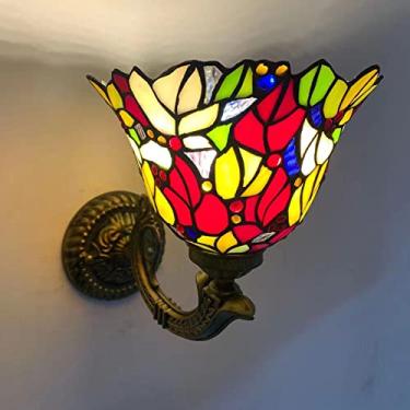 Imagem de Arandela de parede antiga estilo Tiffany, luminária de cabeceira americana com vitrais, estilo mediterrâneo, feita à mão, com espelho frontal para corredor, quarto ou hall de entrada, E27