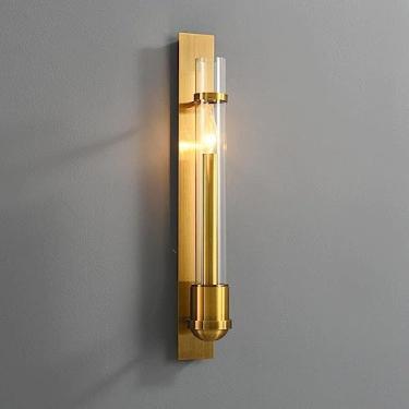 Imagem de Luminária de parede LED, estilo clássico linear dourado, arandela de parede para vela, luminária vintage longa de vidro para banheiro, quarto e corredor.