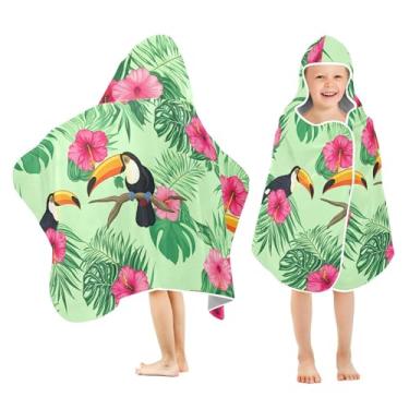Imagem de Burbuja Toucans Toalha de banho com capuz hibisco para crianças, toalha de praia de pelúcia macia absorvente para meninas e meninos 3-10 anos, 61 x 127 cm
