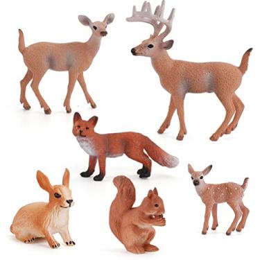 Imagem de GOWENIC Veado Família Coelho Brinquedos Em Miniatura Bolo Toppers Conjunto de 6 Figuras de Animais da Floresta para Decoração de Varanda (Cor)