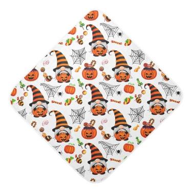 Imagem de Burbuja Gnomos de Halloween em chapéus listrados, toalha de banho de bebê - Toalha de banho de musselina macia e absorvente com capuz para bebês recém-nascidos, 76 x 76 cm