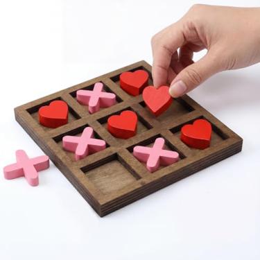 Imagem de Sotiff Valentine Wooden Tic Tac Toe Game 6.3 Inch Board Games Chess Living Room Decor Fun Family Games for Valentine Day Family Night Indoor Outdoor Party Adults Classic Travel