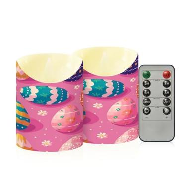 Imagem de Wassud Pacote com 2 lindos ovos velas sem chama com controle remoto, velas realistas cintilantes com temporizador, velas decorativas para Natal, casamento, festa, decoração de casa pequena