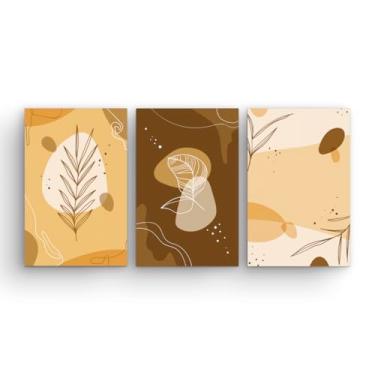 Imagem de Conjunto de 3 Quadros Decorativos em Estilo Minimalista, Arte Abstrata Botânica em Tons Terrosos, 125x65 cm, Painéis de Parede