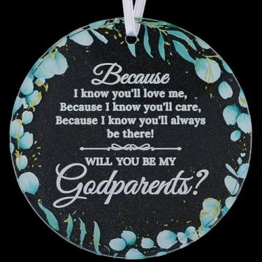 Imagem de CRASPIRE Presente de pedido de padrinhos Will You Be My Godparents Enfeite de Natal para pendurar decoração redonda transparente com fita presente apreciação personalizada anúncio de lembrança para