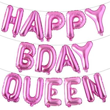 Imagem de Happy Bday Queen - Banner de balão com glitter multicolorido de aniversário engraçado - suprimentos, ideias e decorações para festas de aniversário para mulheres (HAPPY BDAY QUEEN Rose Red)