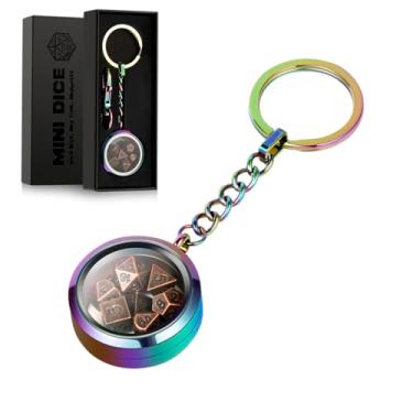 Imagem de Mini Metal DND Dice,DNDND 6mm Metallic Dice Set with Kyechain and Stainless Steel Case and Gorgeous Gift Dice Box for Dungeons and Dragon D&D Game (Brass with Rainbow Case)