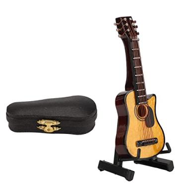 Imagem de Modelo de mini guitarra SIWOTED marrom avermelhado de 3,3 polegadas de comprimento decoração de modelo de guitarra em miniatura com suporte