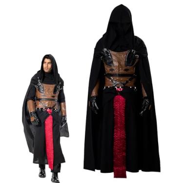 Imagem de Roeutoo Fantasia de mestre adulto masculino roupão com capuz Force Knight Cosplay roupas cinto luvas acessórios (preto, pequeno)