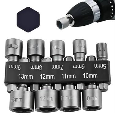 Imagem de Kit 9 Soquetes Canhão Sextavados Profissional | Aço de Alta Resistência, 5-13mm | Encaixe 1/4" Para Parafusadeira Bits