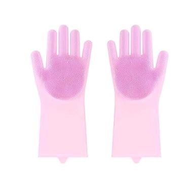 Imagem de Luvas de lavar louça de silicone de cozinha luvas de limpeza para tarefas domésticas masculinas e femininas, tamanho: 160 g (rosa)