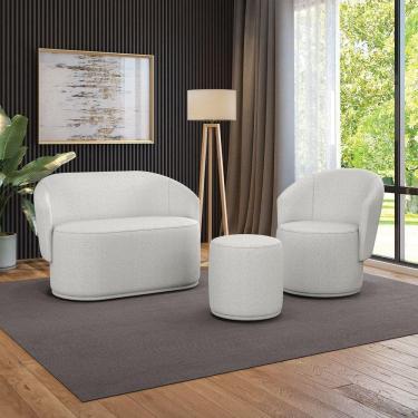 Imagem de Sofá Namoradeira Com Poltrona E Puff Orgânico Sala Malu Bouclê M11 - D`rossi Cinza