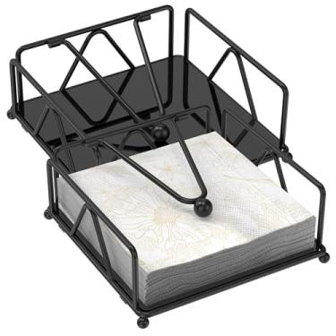 Imagem de 2 peças porta-guardanapos para mesas, dispensador de guardanapo preto fosco, suporte de papel plano de metal para cozinha sala de jantar decoração restaurante casa de fazenda hotel festa