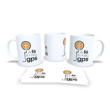 Imagem de Caneca Branca com Frase Religiosa A Fé Meu é GPS, Cruz e Design Colorido, Cerâmica (19441)
